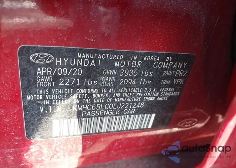 2020 Hyundai Ioniq Hybrid Blue z USA, uszkodzony, nr VIN KMHC65LC0LU221248